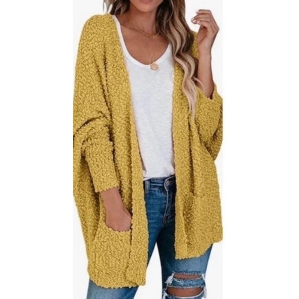 Merokeety Oversized Cardigan Sweater Goldenrod Yellow Size L